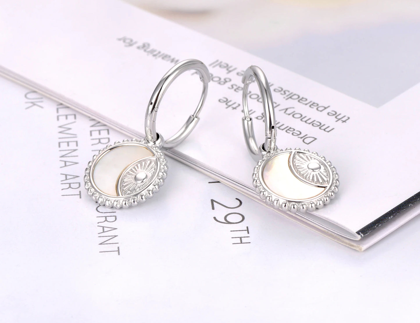 14K Gold Plated Hoop Earrings for Women Girl Stainless Steel Sun Moon Charm Hoop Earrings Jewelry Pendientes Mujer E22166