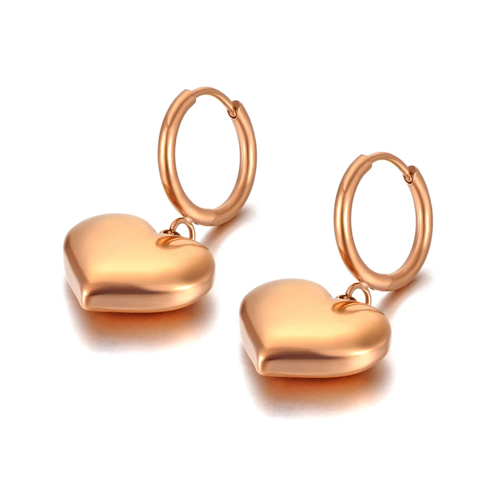 Trendy Titanium Stainless Steel Love Heart Hoop Earrings Classic Wedding Earrings Jewelry for Women Pendientes E21056