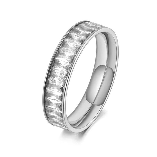 Titanium Stainless Steel Full Cubic Zirconia Anniversary Ring Jewelry Trendy CZ Crystal Wedding Rings for Women R20072