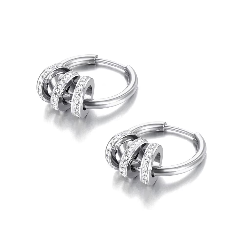 Stainless Steel Geometric Circle Hoop Earrings Trendy Green CZ Crystal Bohemia Party Earrings for Women Girls E22020
