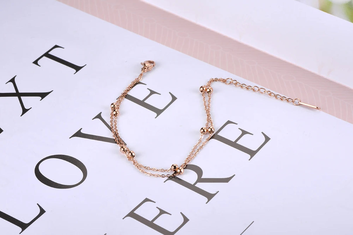 Trendy Double Layer Handmade Beads Anklet for Women Barefoot Sandals Bracelet Anklets Foot Gothic Boho Jewelry A21011