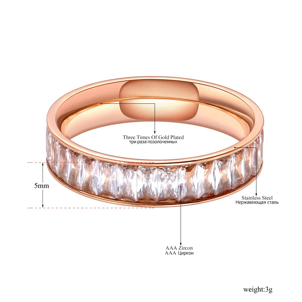 Titanium Stainless Steel Full Cubic Zirconia Anniversary Ring Jewelry Trendy CZ Crystal Wedding Rings for Women R20072