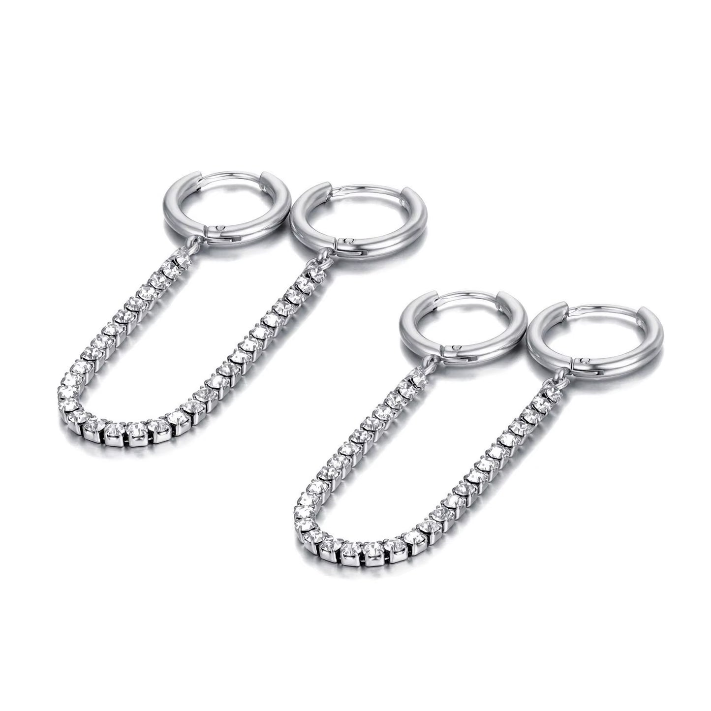 Sparkling Cubic Zirconia Crystal Hoop Earrings Jewelry for Women Girls Stainless Steel Long Tassel Earrings Серьги E22135