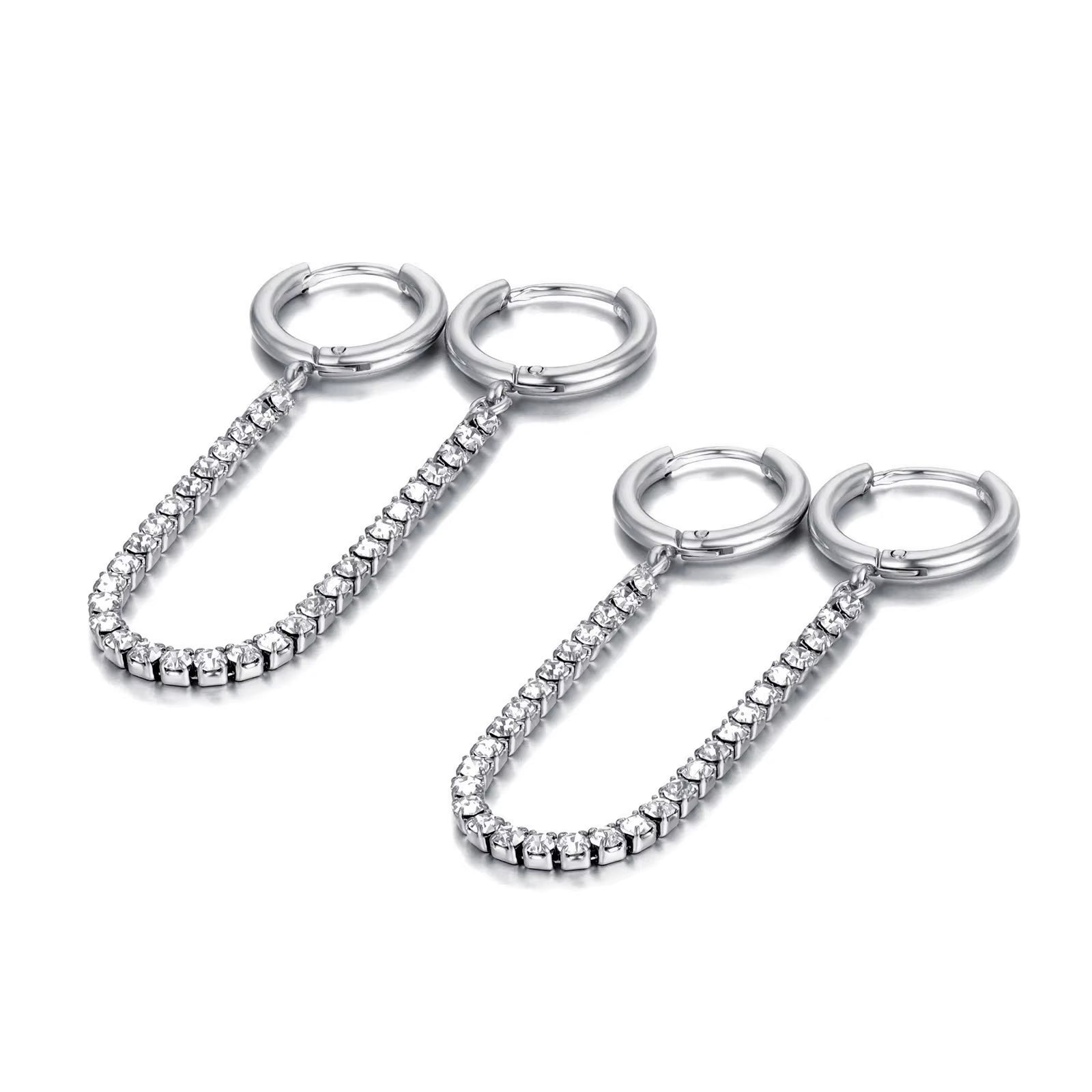 Sparkling Cubic Zirconia Crystal Hoop Earrings Jewelry for Women Girls Stainless Steel Long Tassel Earrings Серьги E22135
