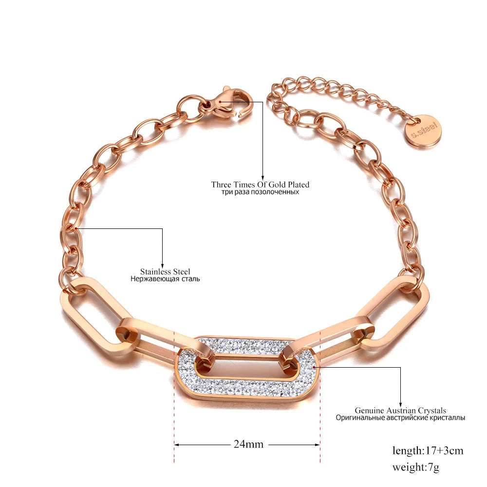 Trendy CZ Crystal Geometric Charm Bracelets for Women Titanium Stainless Steel Link Chain Bohemia Beach Jewelry B21001