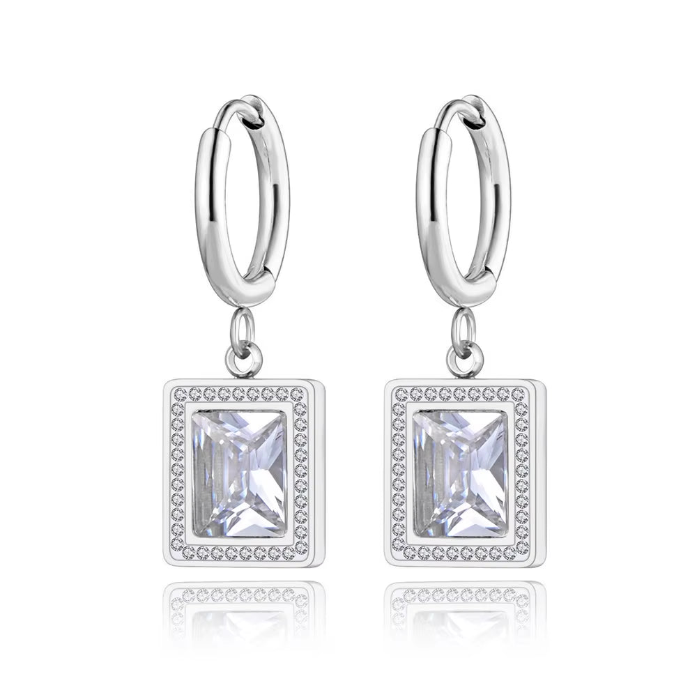 Titanium Stainless Steel Geometric Square Hoop Earrings Trendy Black Green Clear Cubic Zirconia Earrings for Women E22093