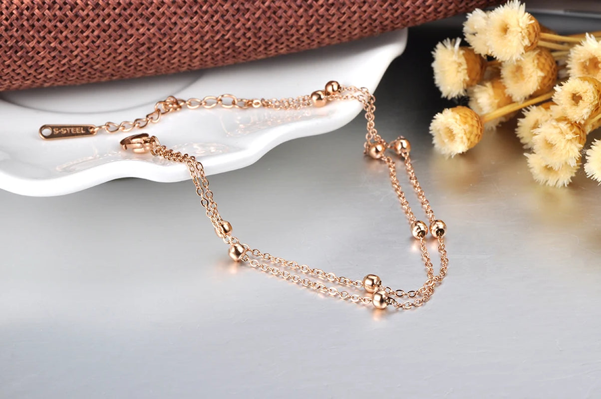 Trendy Double Layer Handmade Beads Anklet for Women Barefoot Sandals Bracelet Anklets Foot Gothic Boho Jewelry A21011