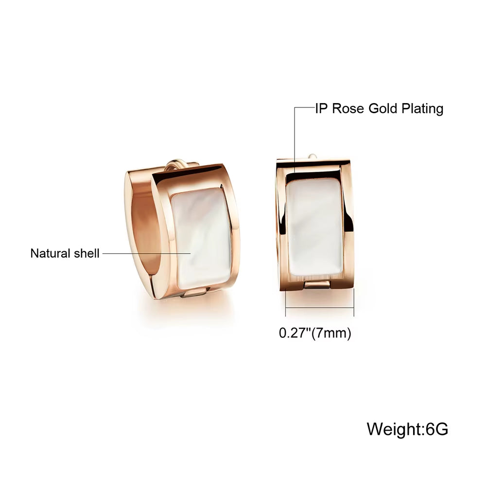 Trendy Hoop Earrings Classic Rose Gold Color 316L Stainless Steel with Shell Surface Earrings Women Girls Jewelry E17086