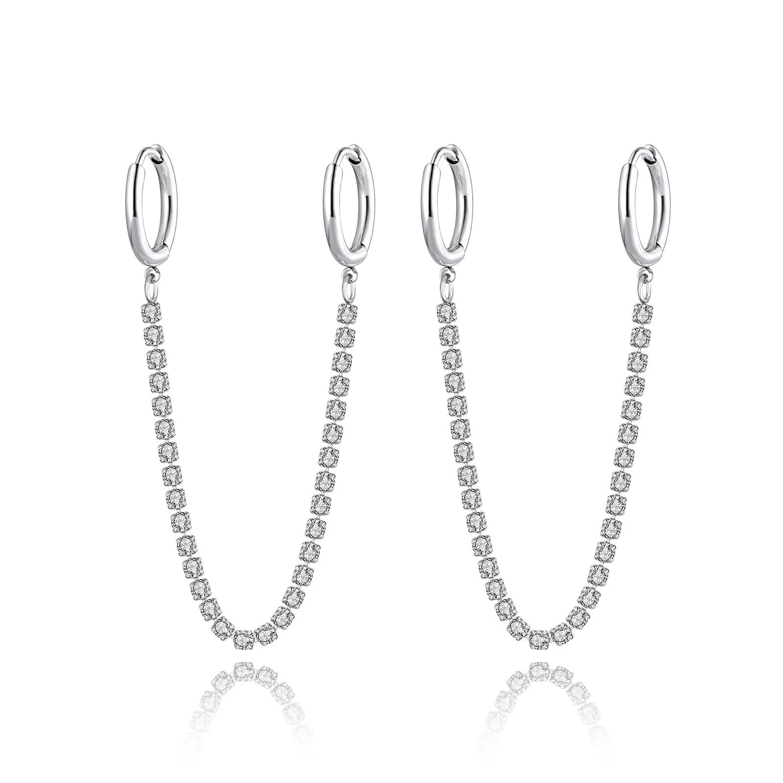 Sparkling Cubic Zirconia Crystal Hoop Earrings Jewelry for Women Girls Stainless Steel Long Tassel Earrings Серьги E22135