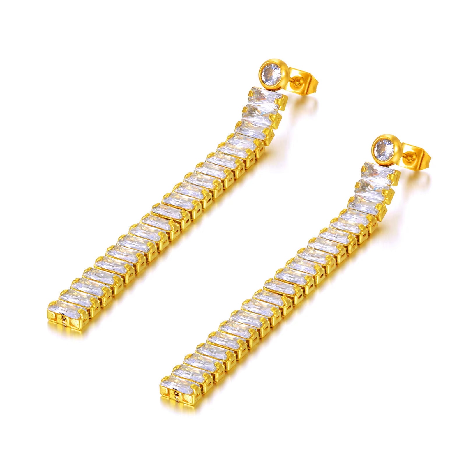 Sparkling Cubic Zirconia Crystal Party Earrings Jewelry for Women Stainless Steel Geometric Long Earrings Серьги E22123