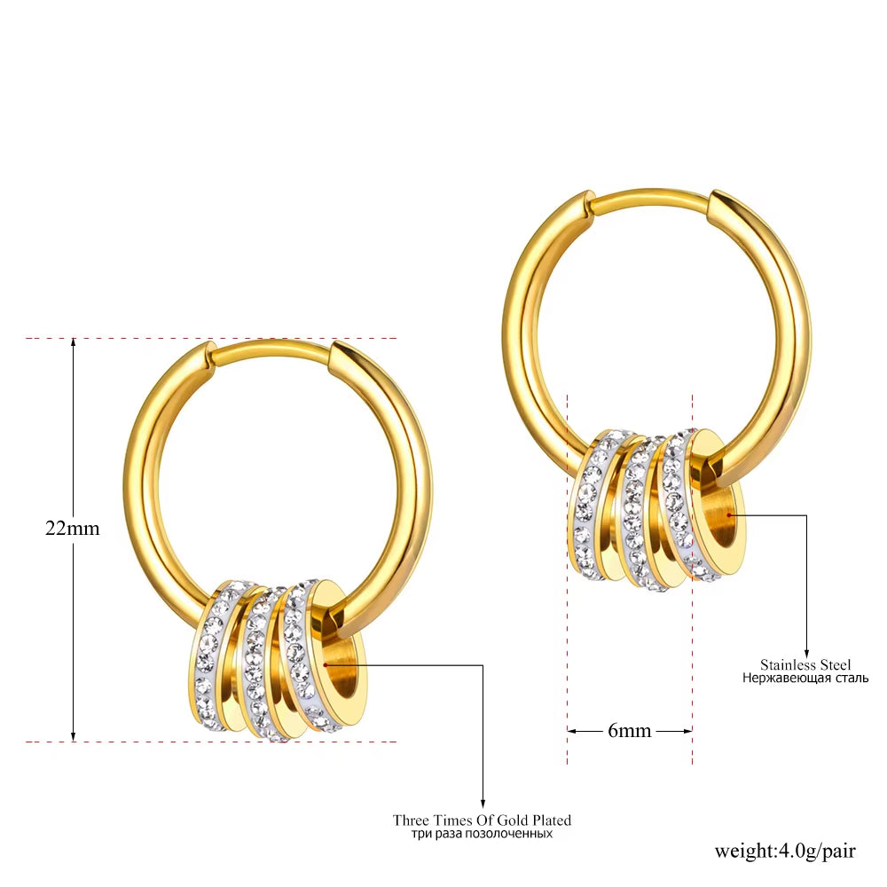 Stainless Steel Geometric Circle Hoop Earrings Trendy Green CZ Crystal Bohemia Party Earrings for Women Girls E22020