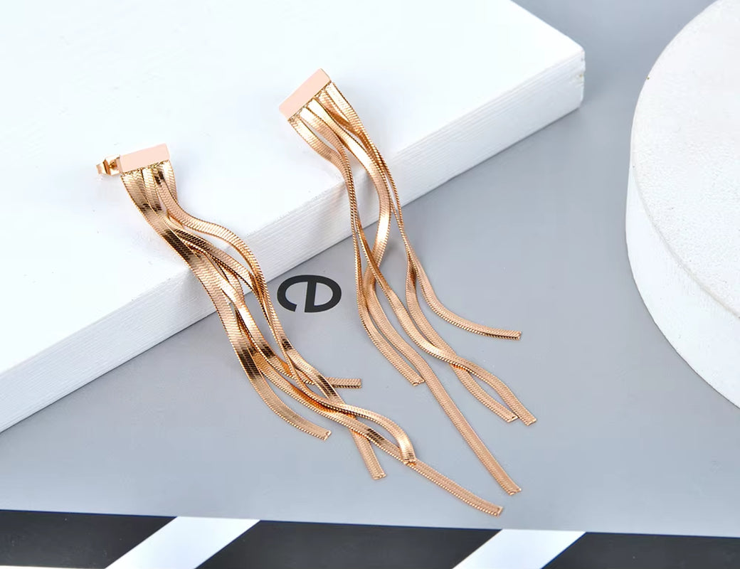 Personality Bohemia Long Tassel Stud Earrings Stainless Steel Trendy Chain & Link Earrings Jewelry for Women Girls E20122