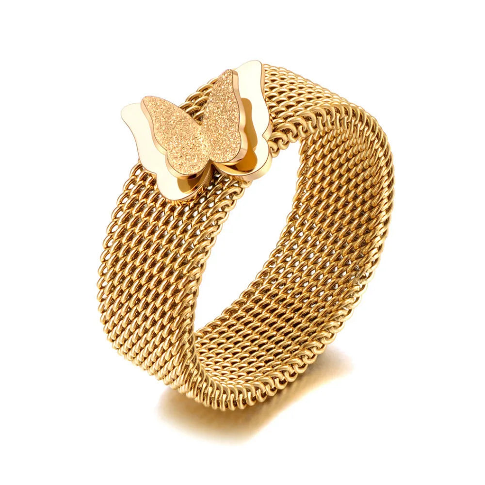 Trendy Titanium Stainless Steel Butterfly Animal Ring Gold Plated Bohemia Party Rings Jewelry for Women Кольца R21009