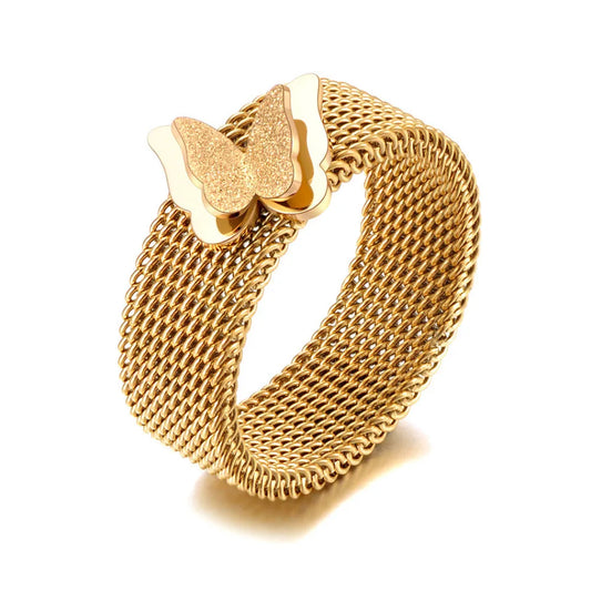 Trendy Titanium Stainless Steel Butterfly Animal Ring Gold Plated Bohemia Party Rings Jewelry for Women Кольца R21009