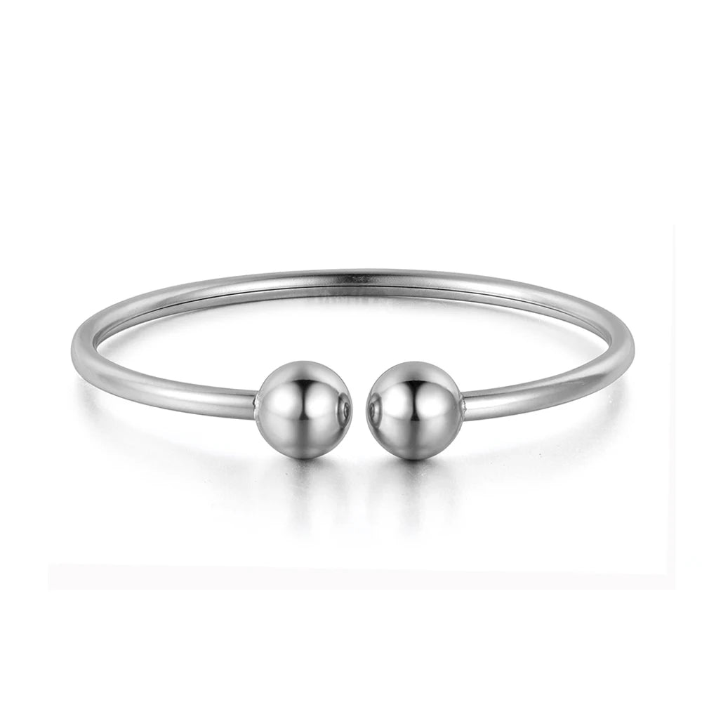 Stainless Steel Double Ball Open Cuff Bangles for Women Trendy Rose Gold Plated Party Jewelry B18027