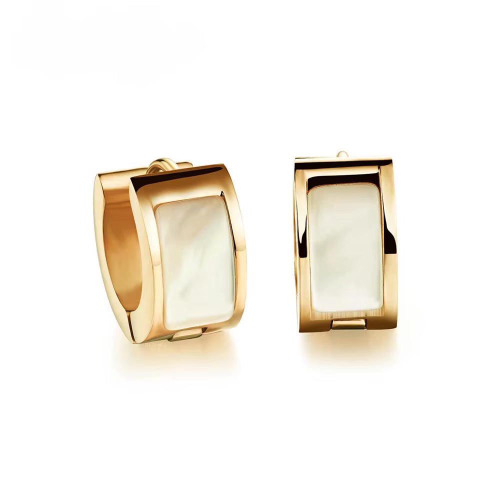 Trendy Hoop Earrings Classic Rose Gold Color 316L Stainless Steel with Shell Surface Earrings Women Girls Jewelry E17086
