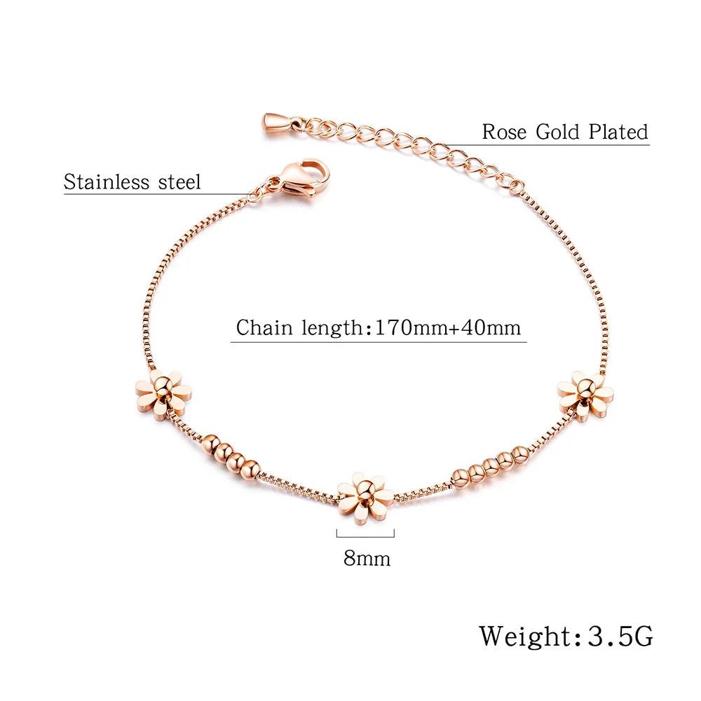 Titanium Steel Rose Gold Plated Small Fresh Daisy Charm Bracelet Female Jewelry Trendy Chain & Link Bracelets B18196