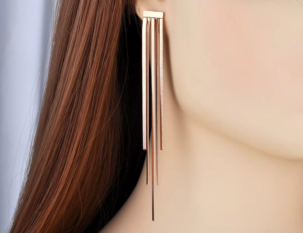 Personality Bohemia Long Tassel Stud Earrings Stainless Steel Trendy Chain & Link Earrings Jewelry for Women Girls E20122