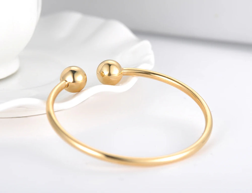 Stainless Steel Double Ball Open Cuff Bangles for Women Trendy Rose Gold Plated Party Jewelry B18027