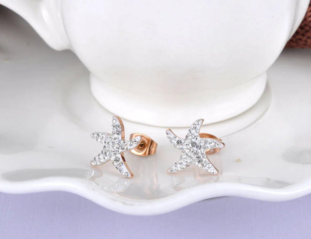 Bohemia Party White/Black Clay Shiny Crystal Starfish Stud Earrings for Women Office Girl'S Earrings Jewelry E19096