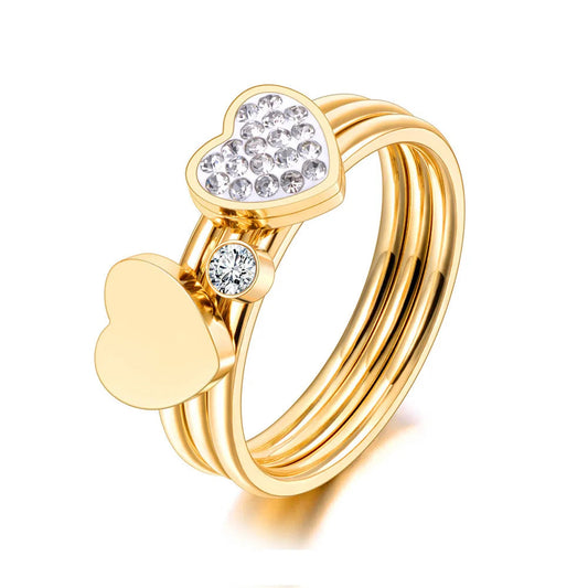 Trendy 3 in 1 Mosaic CZ Crystal Love Heart Rings Jewelry Stainless Steel Wedding Engagement Ring for Women Girls R21032