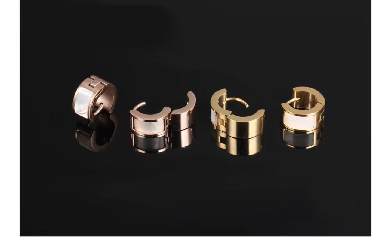 Trendy Hoop Earrings Classic Rose Gold Color 316L Stainless Steel with Shell Surface Earrings Women Girls Jewelry E17086