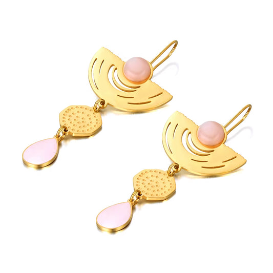 Vintage Stainless Steel Geometry Opals Dangle Earrings 18K Gold Plated Bohemia Party Earrings for Women Girls E22068