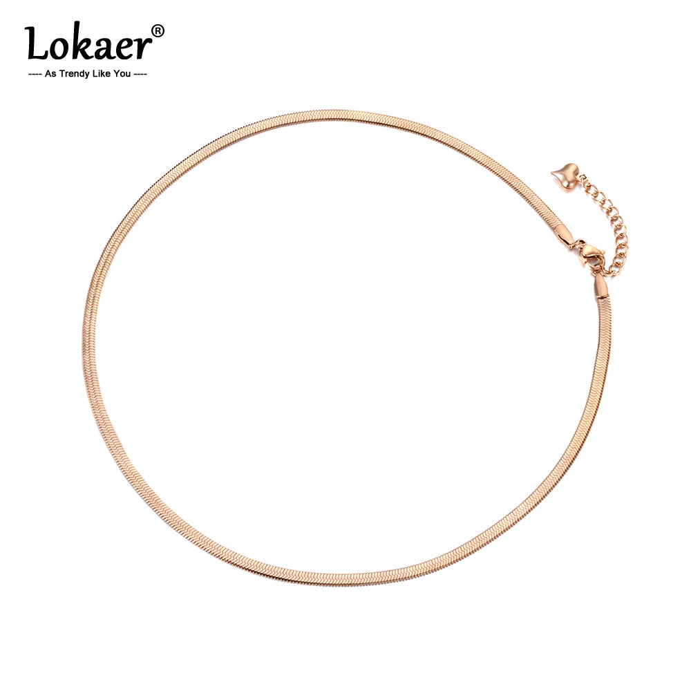 New Arrival Sample Jewelry Stainless Steel Snake Chain Thin Necklace Rose Gold Color Chirstmas Gift N18065