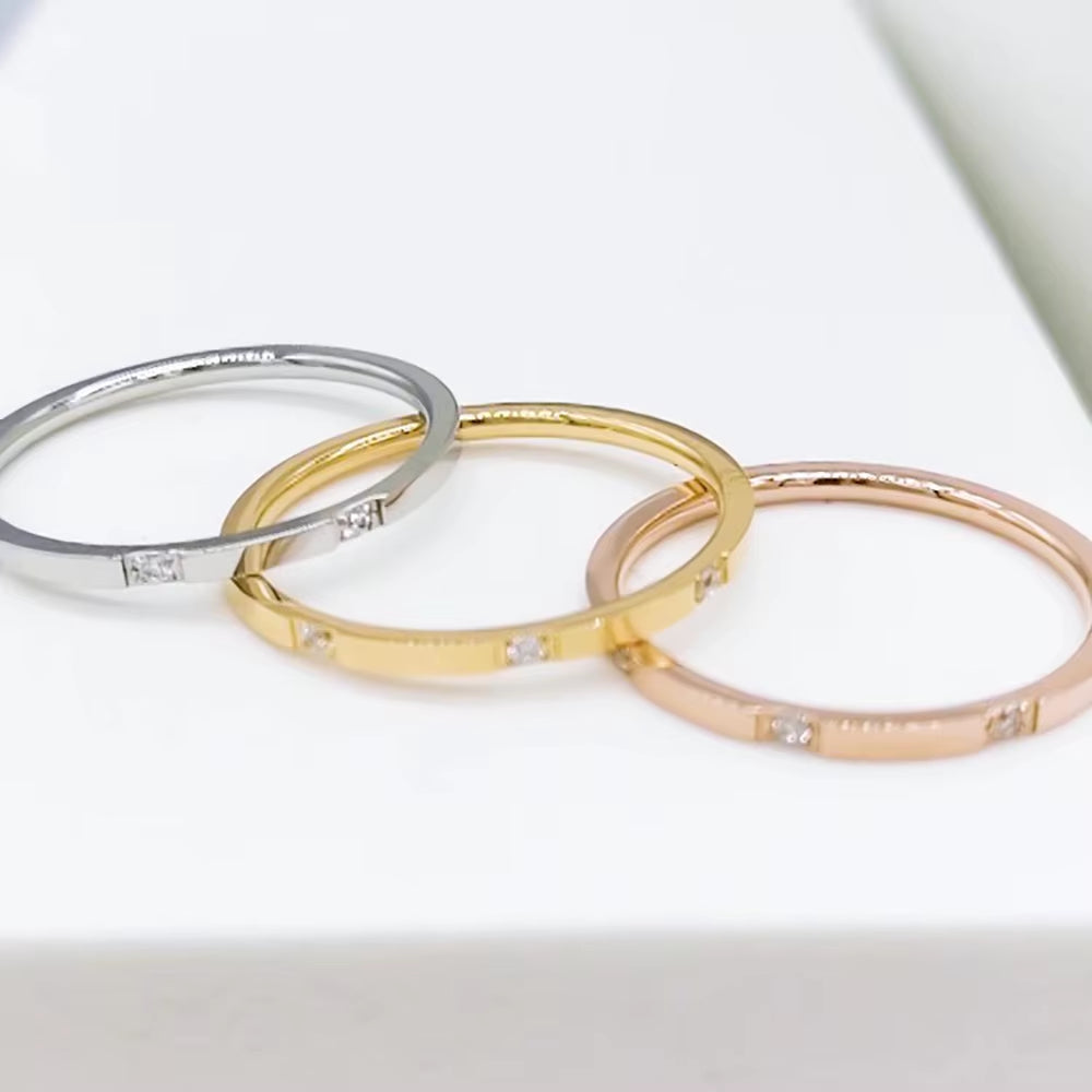 Trendy 3 in 1 Gold Color Mosaic CZ Crystal Rings Jewelry Titanium Steel Wedding Engagement Ring for Women Girls R19055