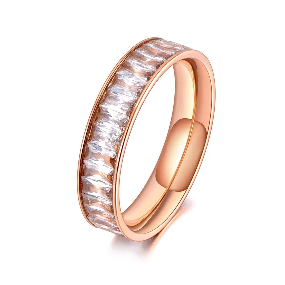 Titanium Stainless Steel Full Cubic Zirconia Anniversary Ring Jewelry Trendy CZ Crystal Wedding Rings for Women R20072