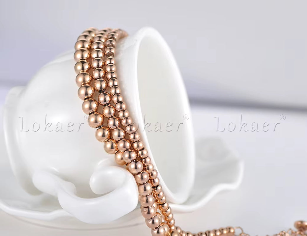 Classic Rose Gold Color 4/5/6Mm round Beads Strand Bracelets Bangle Stainless Steel Link Chain Bracelet for Women B18023