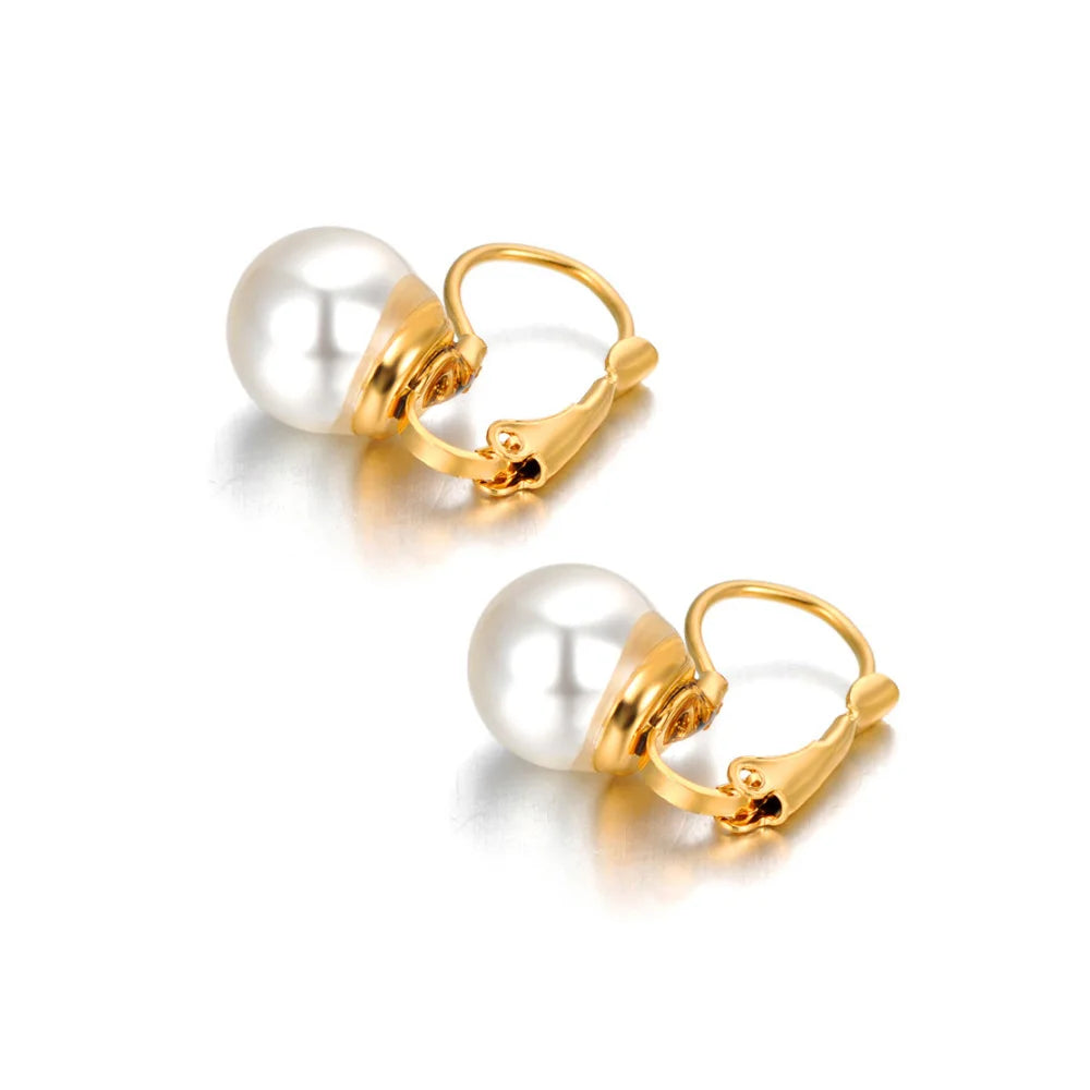 Titanium Stainless Steel Office Style White Pearl Party Earrings for Women Trendy Wedding Earrings Jewelry Серьги E21023