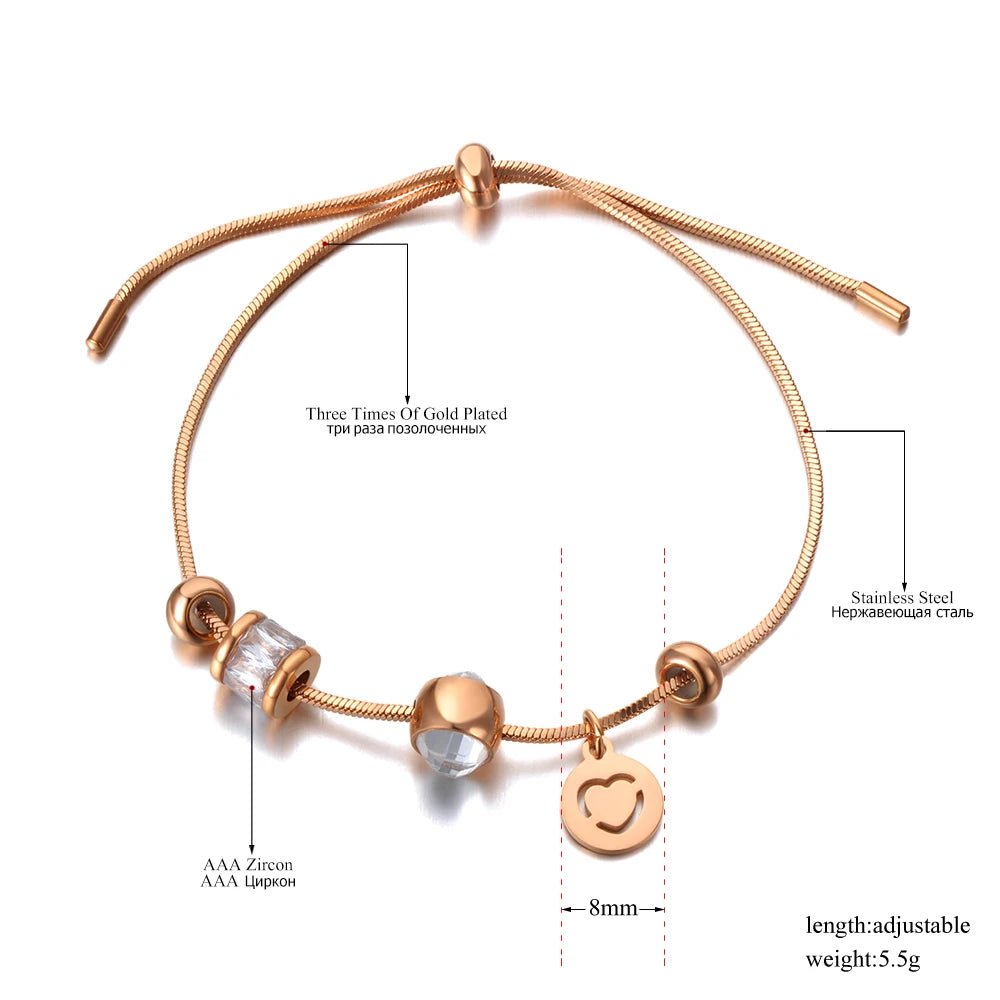 Original Design Fashion Stainless Steel Cubic Zirconia Adjustable Bracelet for Women Bohemia Chain & Link Bracelet B21072