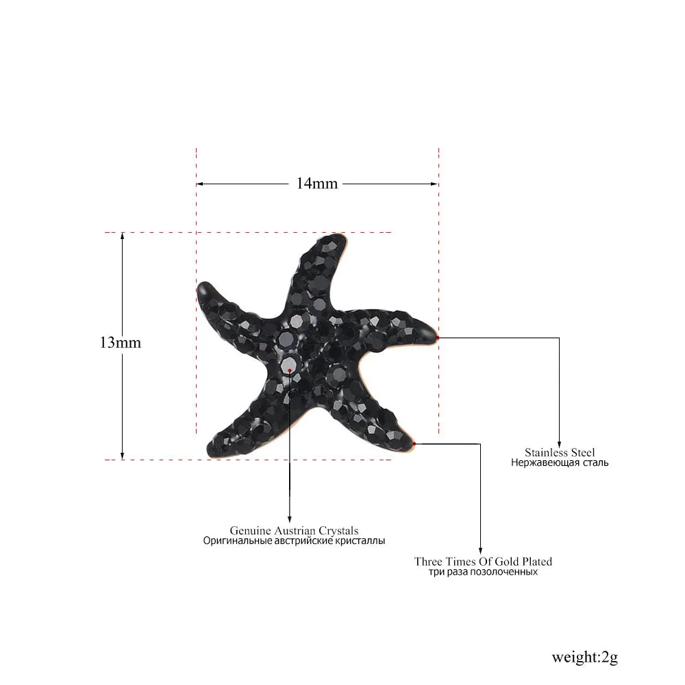 Bohemia Party White/Black Clay Shiny Crystal Starfish Stud Earrings for Women Office Girl'S Earrings Jewelry E19096