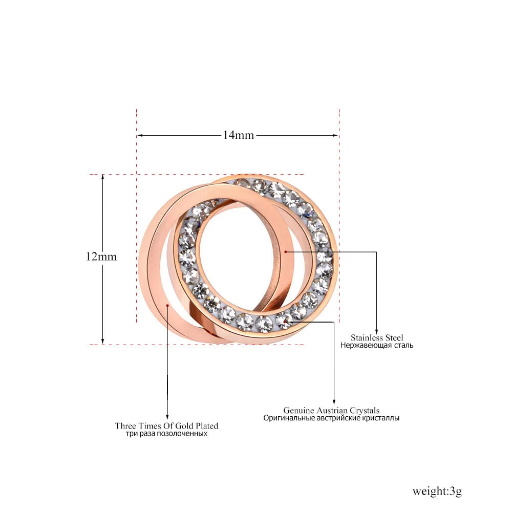 Trendy Stainless Steel Clay Crystal Double Circles Stud Earrings Jewelry Vintage Earrings for Women Girls E19091