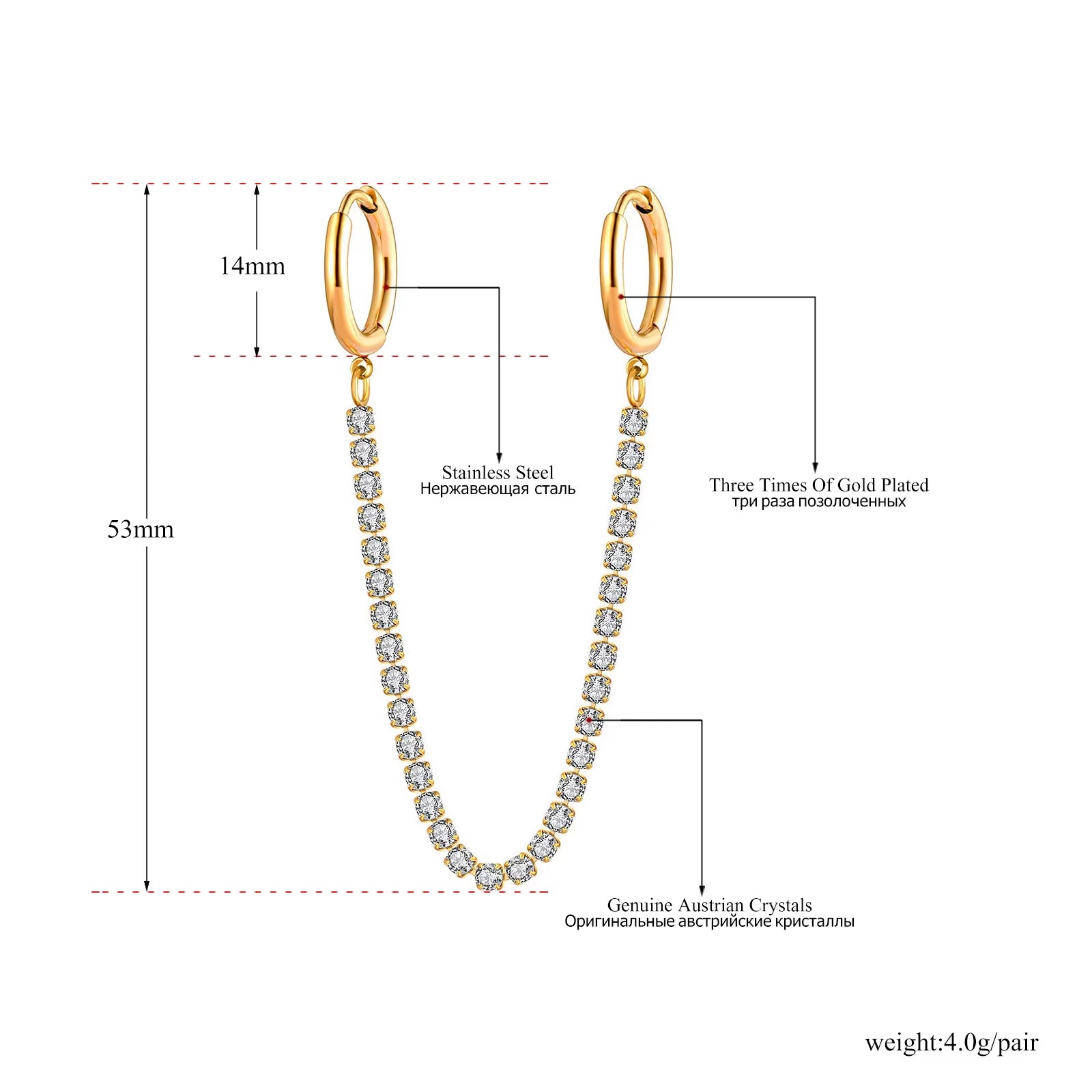 Sparkling Cubic Zirconia Crystal Hoop Earrings Jewelry for Women Girls Stainless Steel Long Tassel Earrings Серьги E22135
