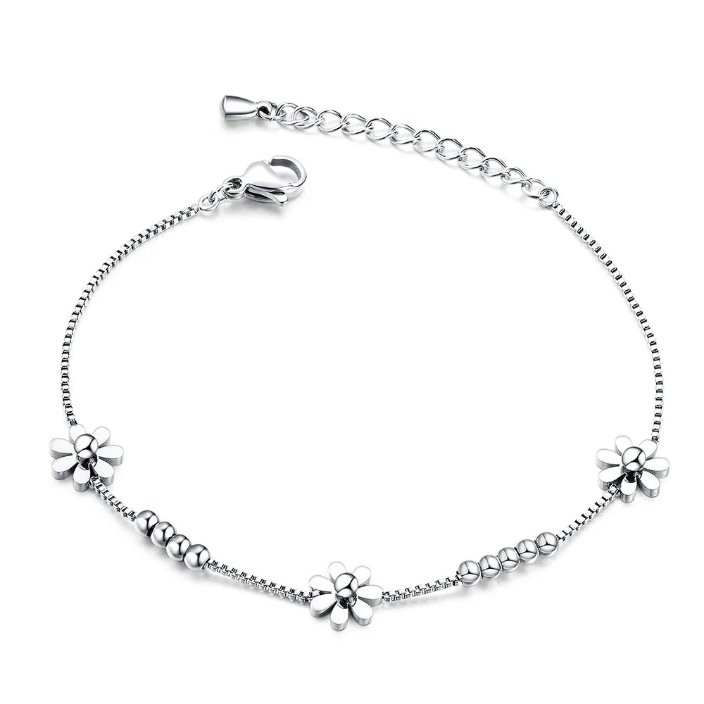 Titanium Steel Rose Gold Plated Small Fresh Daisy Charm Bracelet Female Jewelry Trendy Chain & Link Bracelets B18196