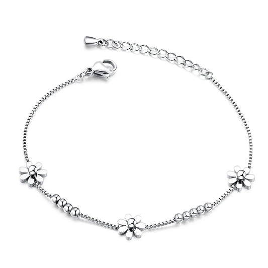 Titanium Steel Rose Gold Plated Small Fresh Daisy Charm Bracelet Female Jewelry Trendy Chain & Link Bracelets B18196