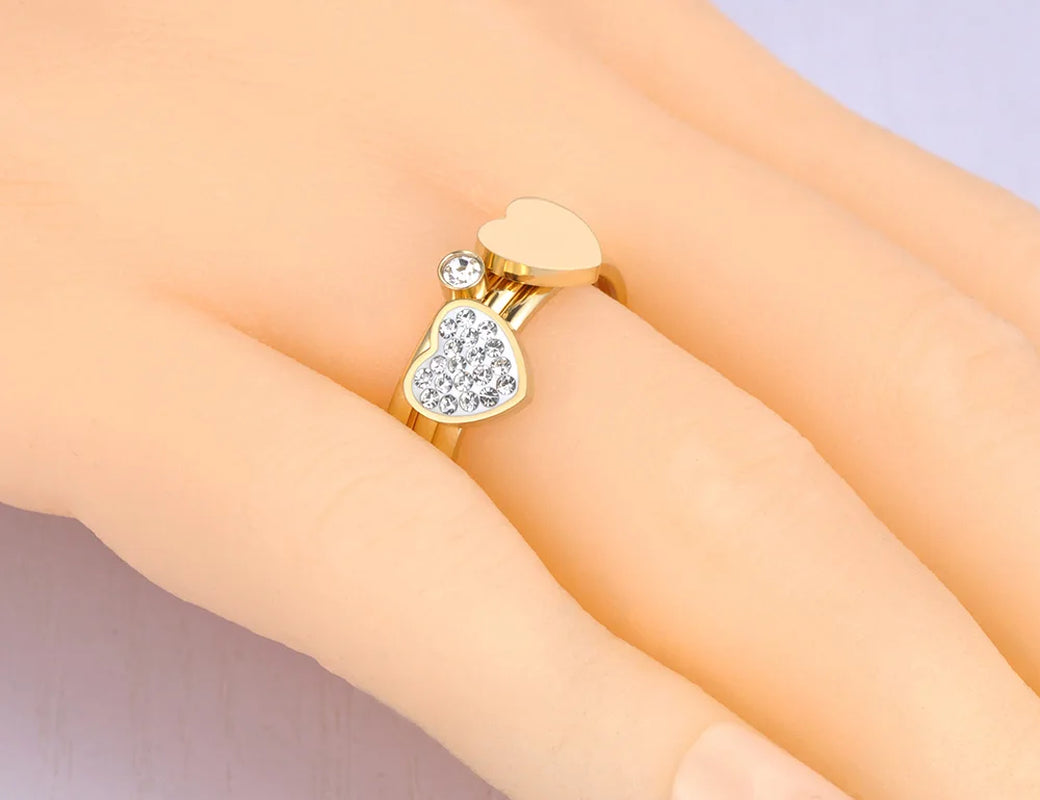 Trendy 3 in 1 Mosaic CZ Crystal Love Heart Rings Jewelry Stainless Steel Wedding Engagement Ring for Women Girls R21032