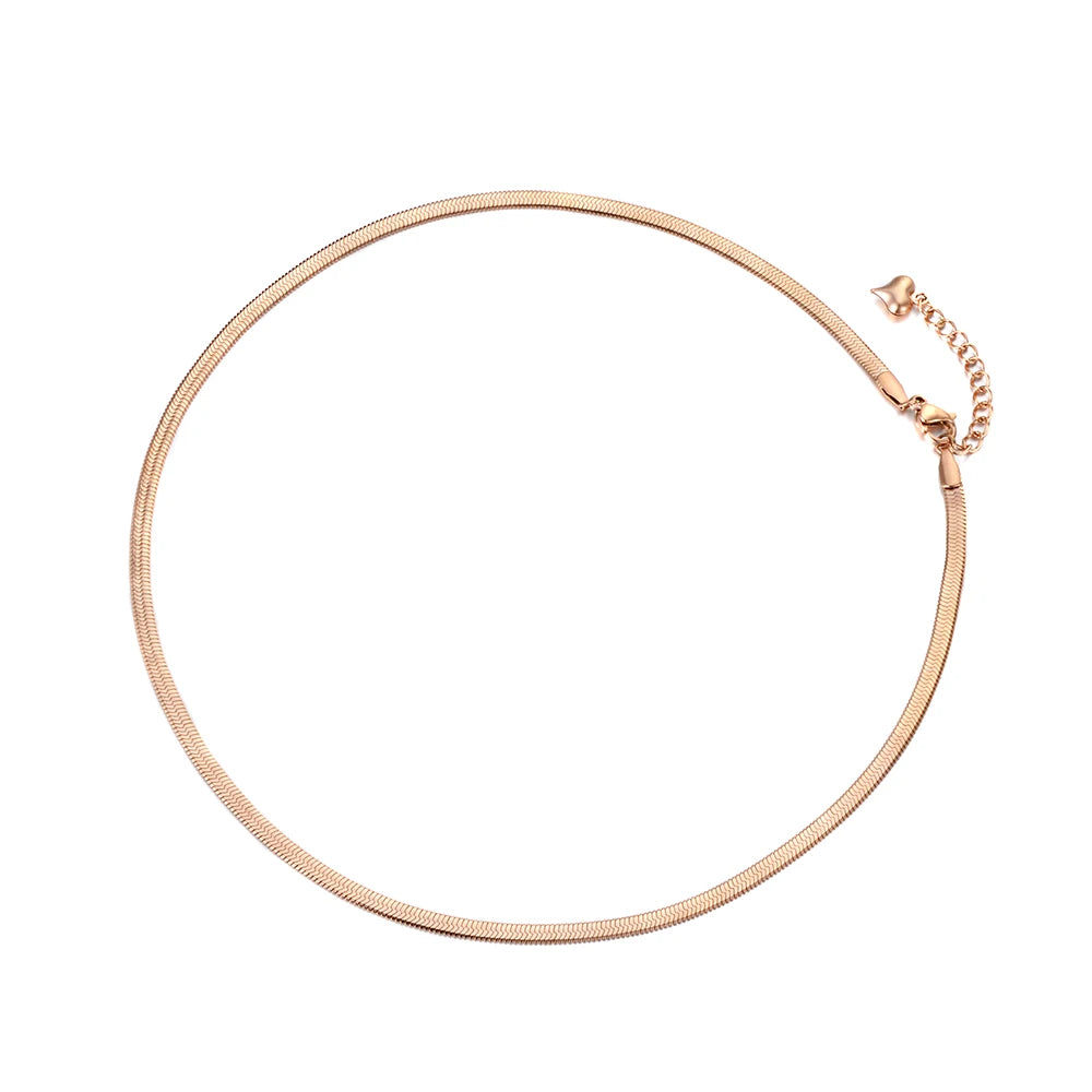New Arrival Sample Jewelry Stainless Steel Snake Chain Thin Necklace Rose Gold Color Chirstmas Gift N18065