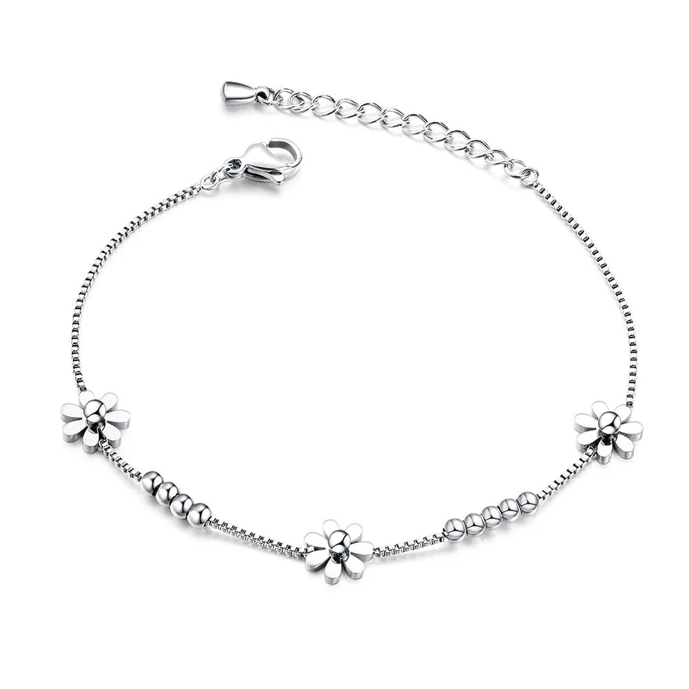Titanium Steel Rose Gold Plated Small Fresh Daisy Charm Bracelet Female Jewelry Trendy Chain & Link Bracelets B18196