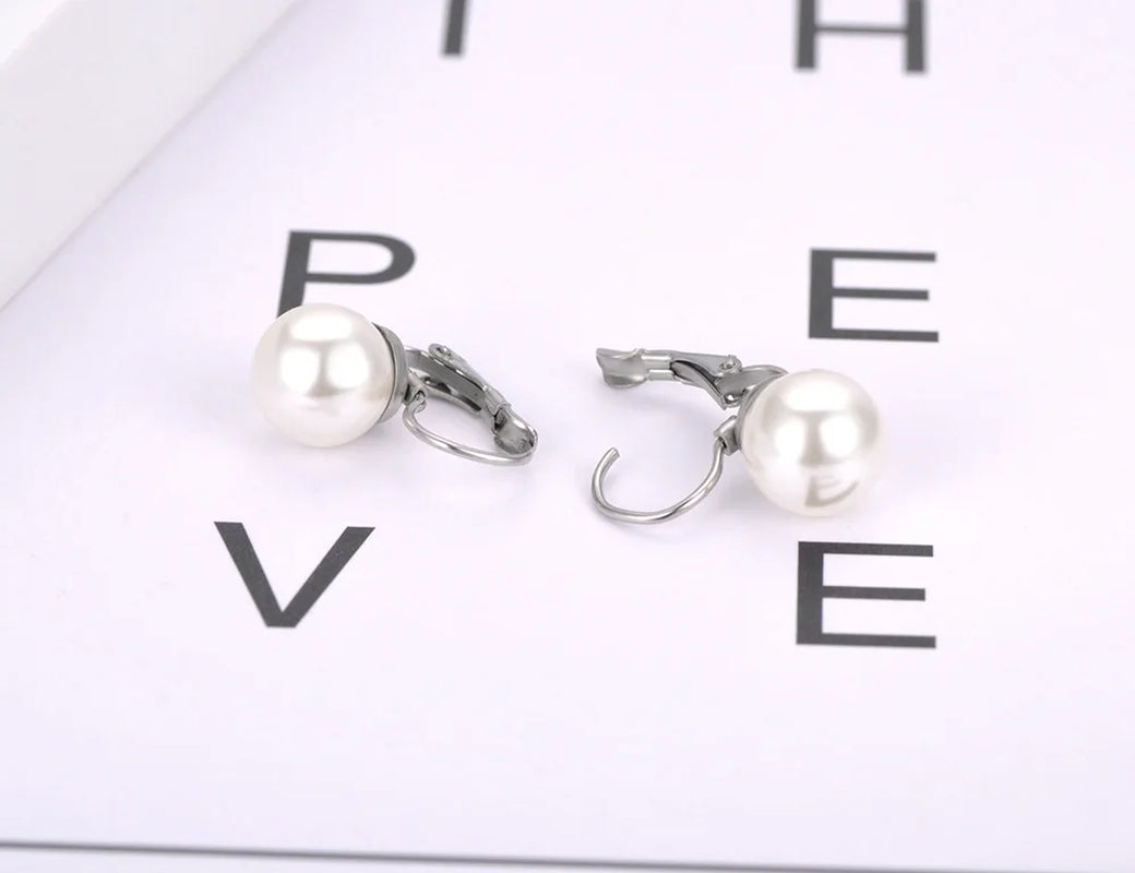 Titanium Stainless Steel Office Style White Pearl Party Earrings for Women Trendy Wedding Earrings Jewelry Серьги E21023