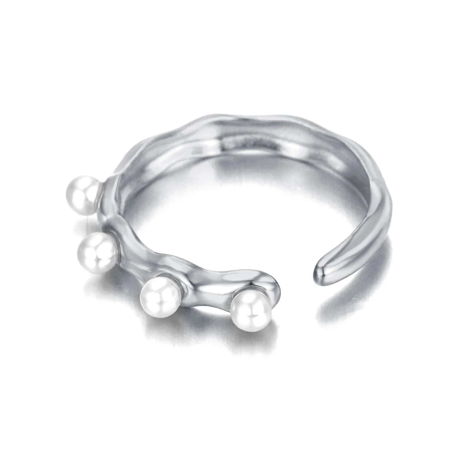 Fashion White Simulated Pearl Open Rings Jewelry for Women Girl Stainless Steel Bohemia Party Ring Женские Кольца R22032