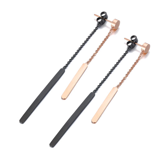Titanium Stainless Steel Geometry Strips Tassel Earrings Jewelry Gold Plated Dangle Earrings for Women Aretes E19234