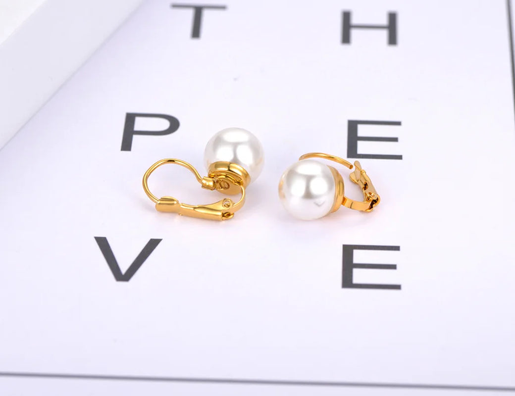 Titanium Stainless Steel Office Style White Pearl Party Earrings for Women Trendy Wedding Earrings Jewelry Серьги E21023