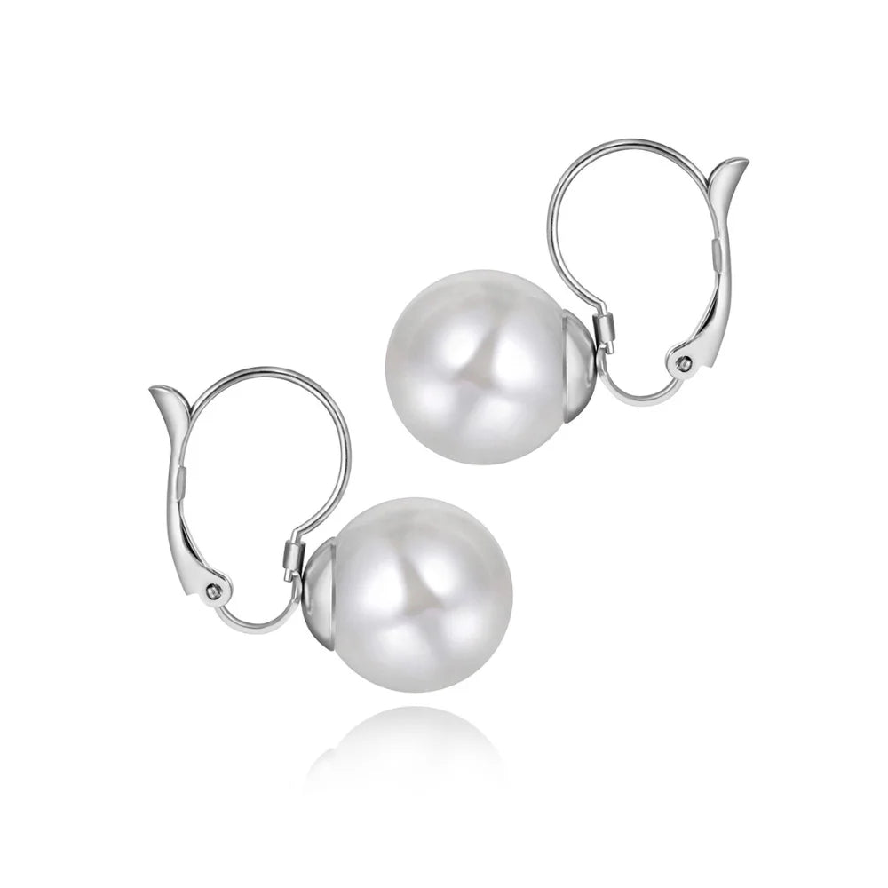 Titanium Stainless Steel Office Style White Pearl Party Earrings for Women Trendy Wedding Earrings Jewelry Серьги E21023