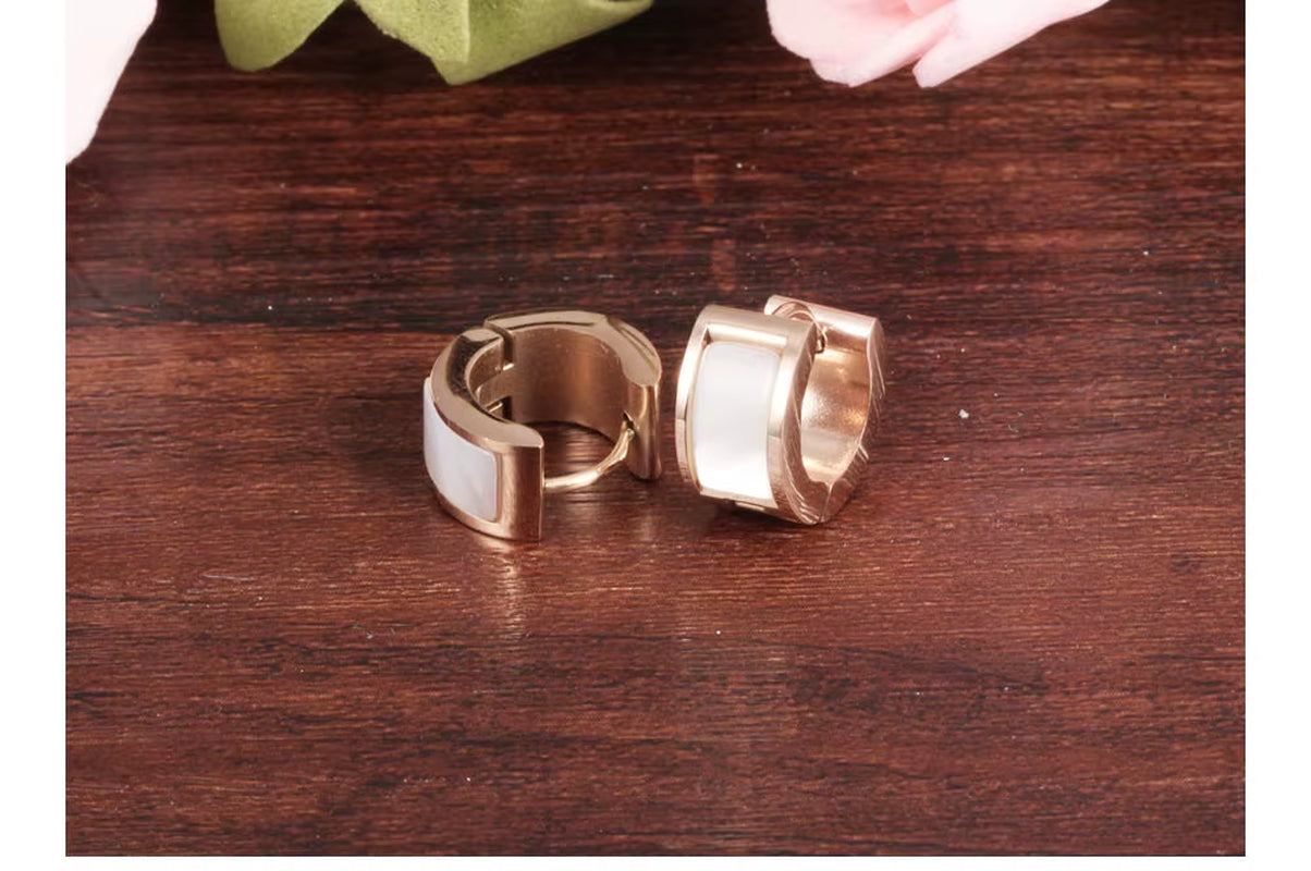 Trendy Hoop Earrings Classic Rose Gold Color 316L Stainless Steel with Shell Surface Earrings Women Girls Jewelry E17086