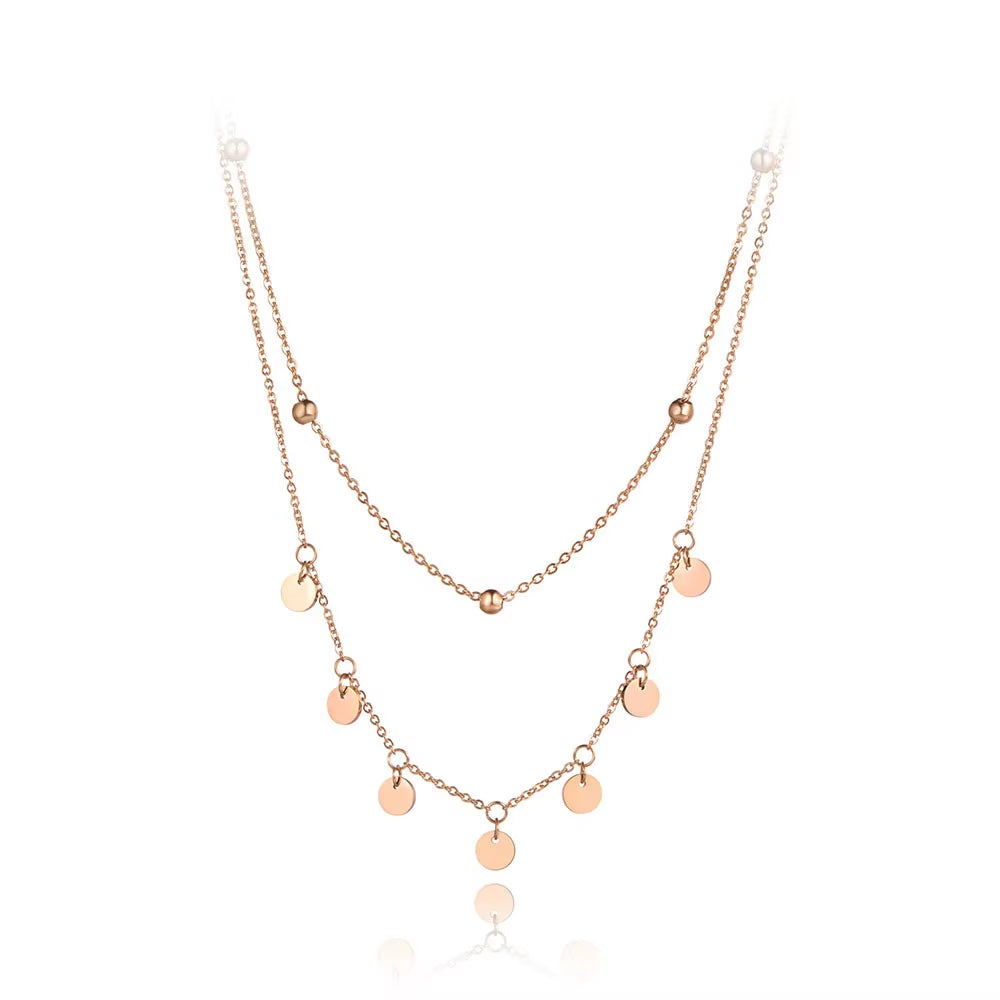 Trendy Bohemia Stainless Steel Double-Layer Charm Chain Choker Necklace Beach Jewelry Pendant Necklace for Women N19127