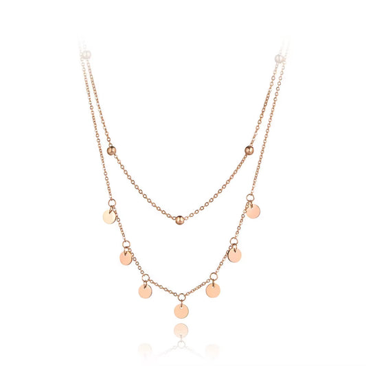 Trendy Bohemia Stainless Steel Double-Layer Charm Chain Choker Necklace Beach Jewelry Pendant Necklace for Women N19127