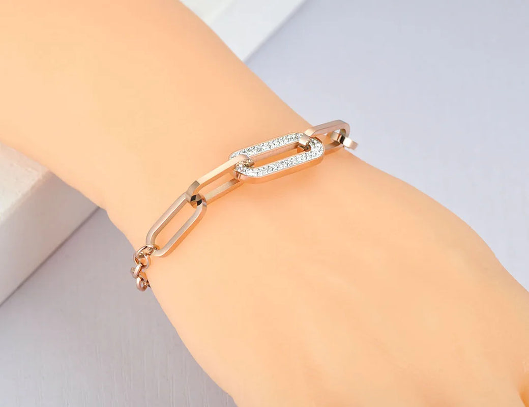 Trendy CZ Crystal Geometric Charm Bracelets for Women Titanium Stainless Steel Link Chain Bohemia Beach Jewelry B21001